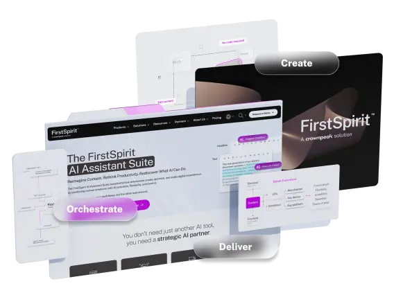 Collage of the FirstSpirit product interface across devices