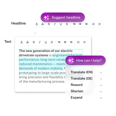 FirstSpirit AI Suite assistant interface